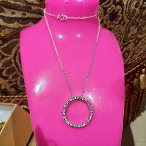 Brand New Solid Sterling Silver CZ Large Circle of Life Pendant & Chain Rhodium